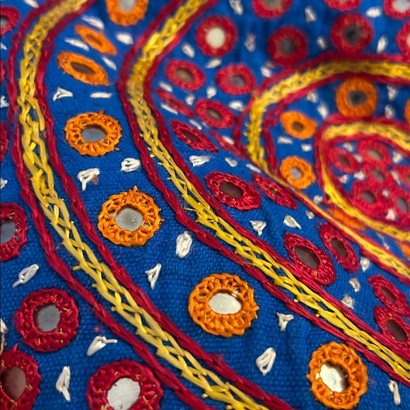 Unique Colorful Embroidered Crossbody Round Purse with Mirrored Insets - Picture 4 of 6